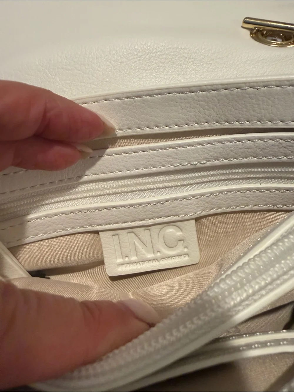 New INC Elegant White Pearl-Handle Vegan Crossbody Bag